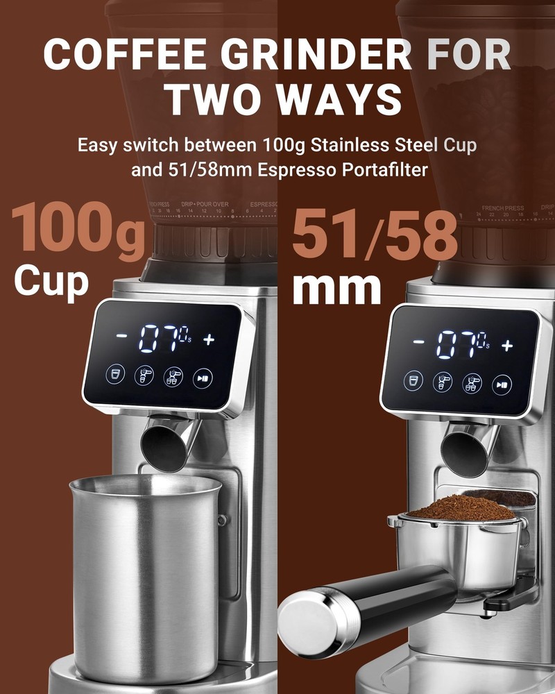 AMZCHEF Coffee Grinder for Home, Precise Grinding, 24 Settings, LED Control
