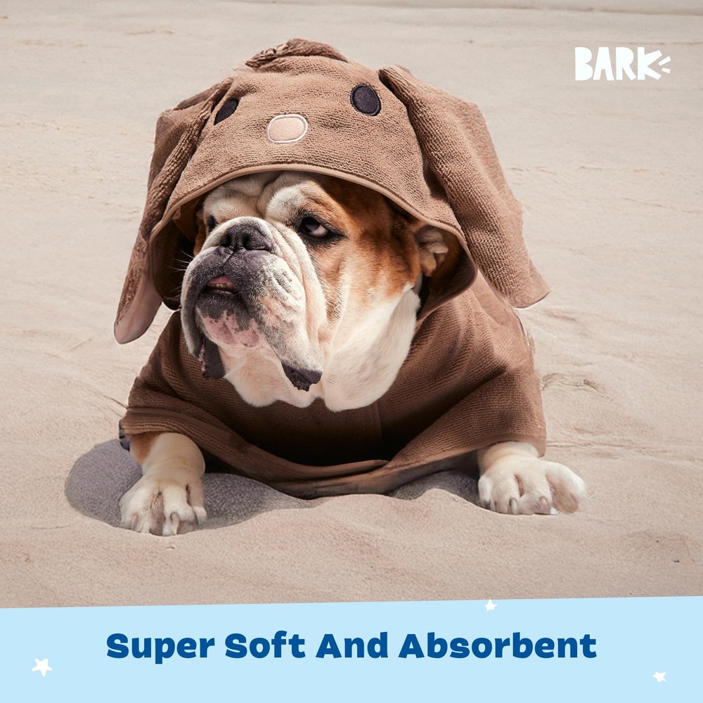 Barkbox Dog Bathrobe Fast Drying w/ Hook & Loop Closure & Wrap Tie - Medium Bunn