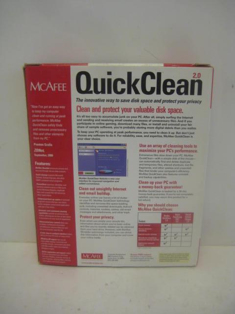 NEW McAfee QuickClean 2.0 PC Improve Performance Save Disk Space Protect Privacy