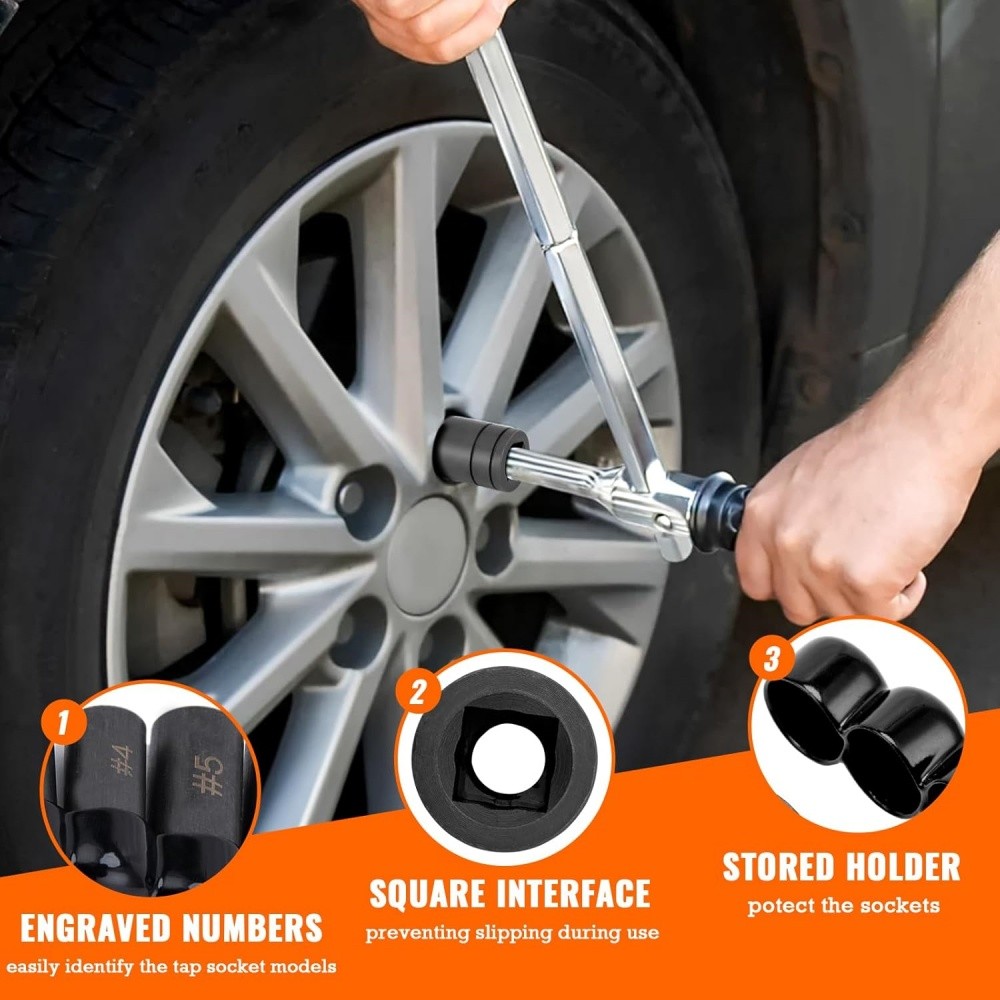 Tap Socket Set 8 Pcs/Set - Tool Corporation Prt# 70500 with Iron Holder BLACK