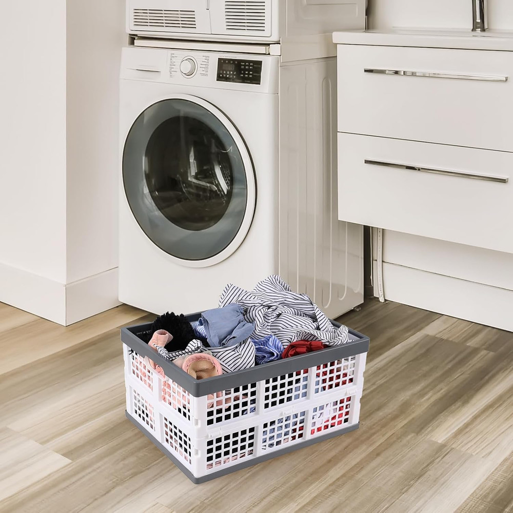 34 L 4-Pack Plastic Collapsible Storage Crate, Foldable Milk Crates