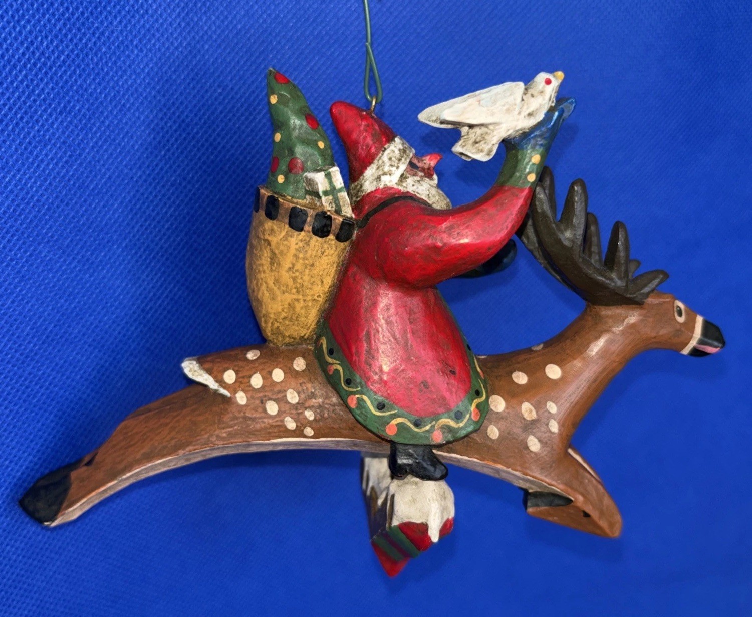 Rare Lou Schifferl Santa Riding Reindeer w/ Heart Charm Christmas Ornament 6"