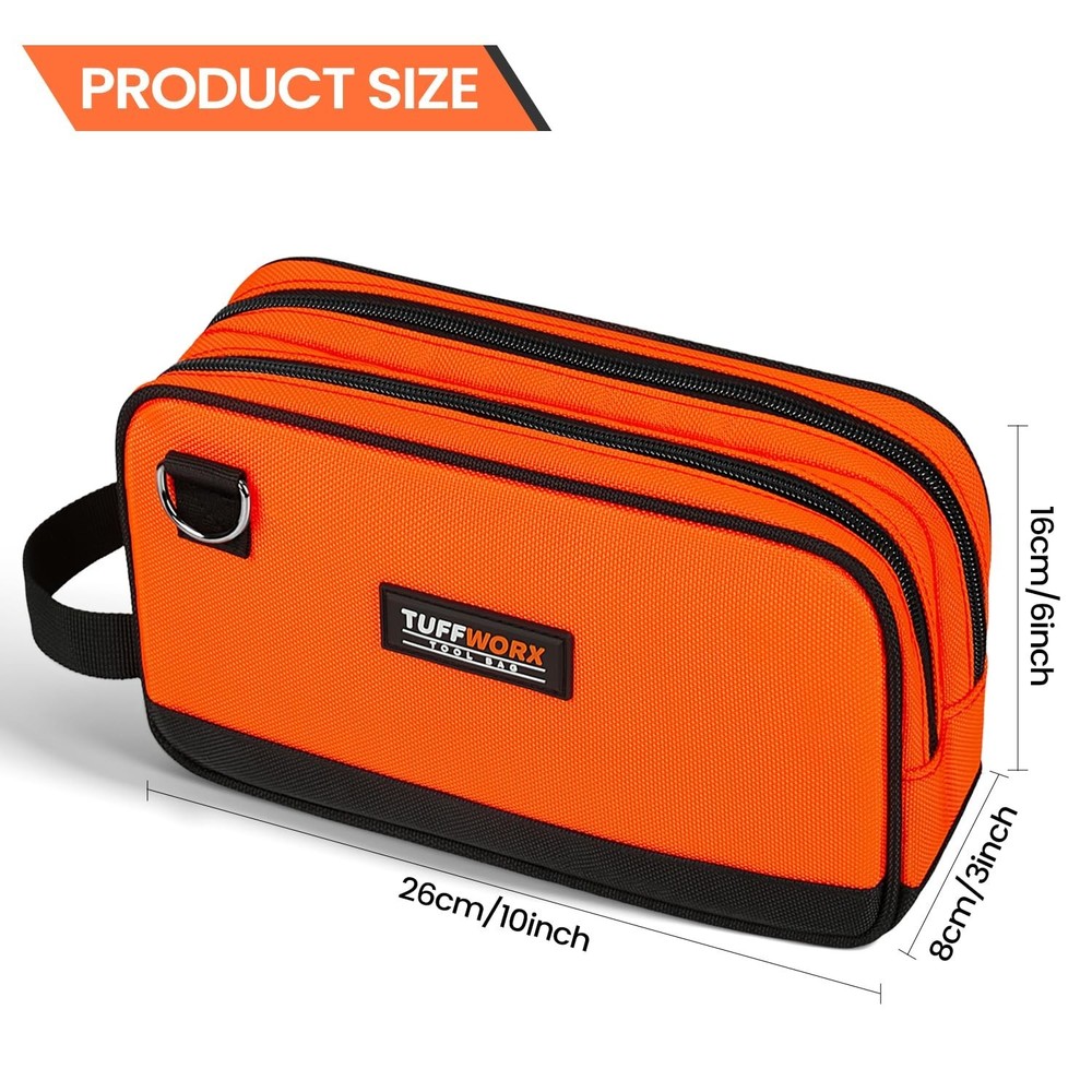 Tool Bag, Dual Compartment Storage Pouch (Orange) Orange