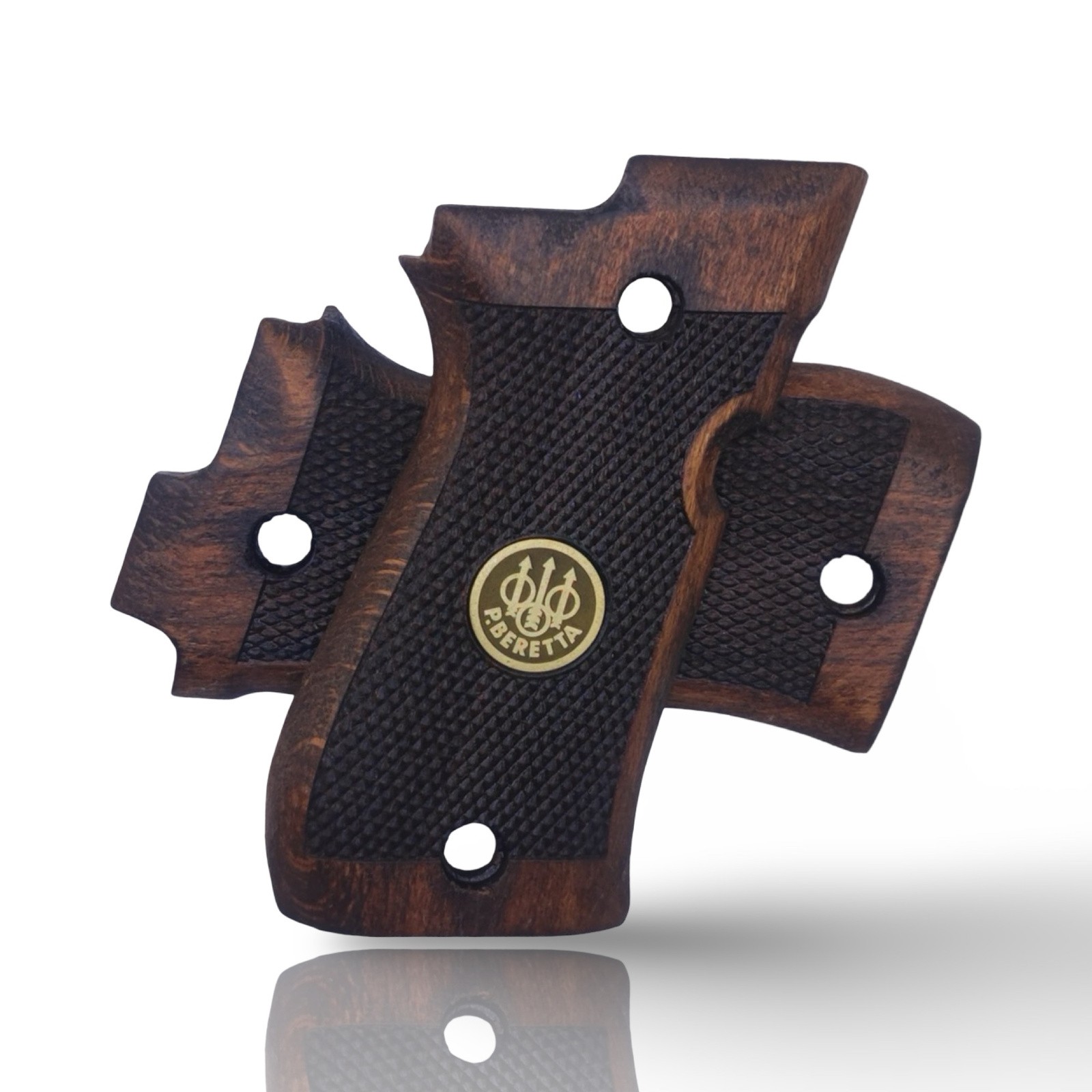 ZIB Grips Beretta 81/84 BB & Fatih 13 Brown Beech Wood Checkered Gold Medallion