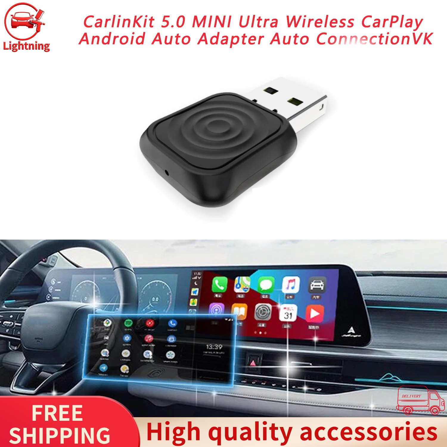 New CarlinKit 5.0 Ultra Wireless CarPlay Android Auto Adapter Auto ConnectionVK