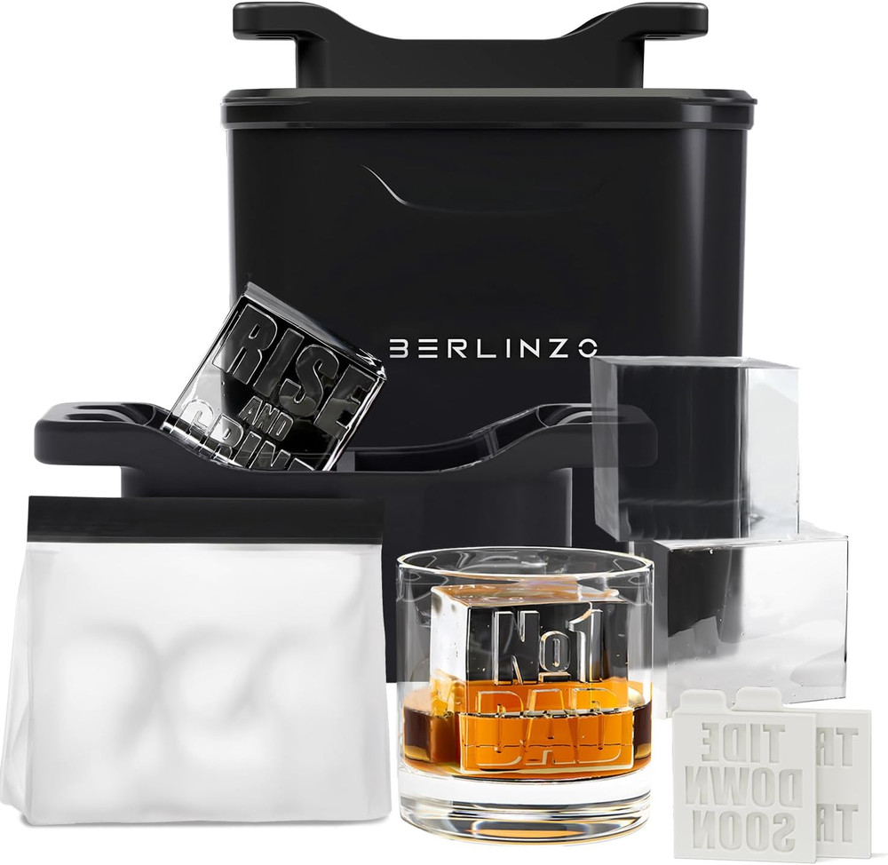 Berlinzo Premium Clear Ice Cube Maker with Conversation Ice Prints – 4 Large 2.1