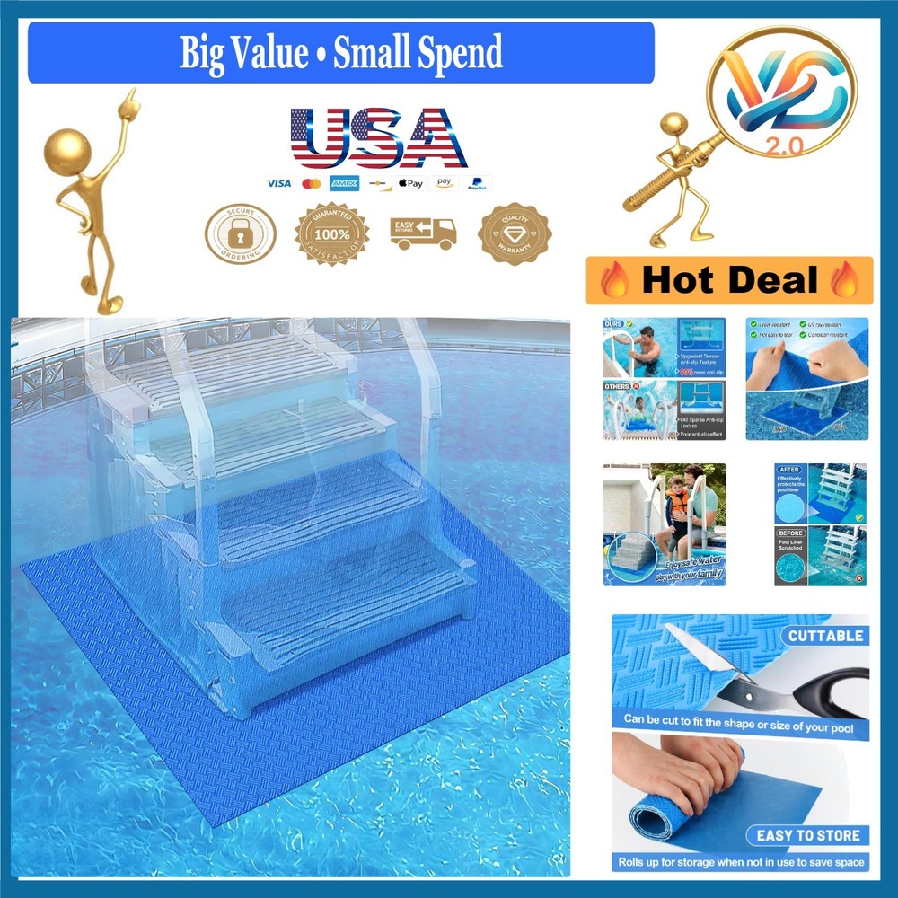 Blue Vinyl Pool Ladder Step Mat 36x36 Non-Slip, Buffer & Protector