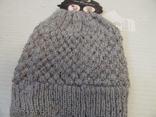 David & Young Messy Bun & Ponytail Beanie, Gray