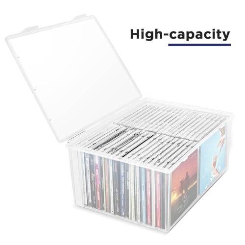 Plastic CD Storage Box, Store 40+ CDs, Clear DVD Storage Case