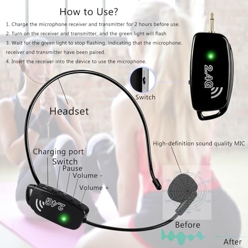 Cordless 2.4G Wireless Microphone Headset - Black2 - Professional Black