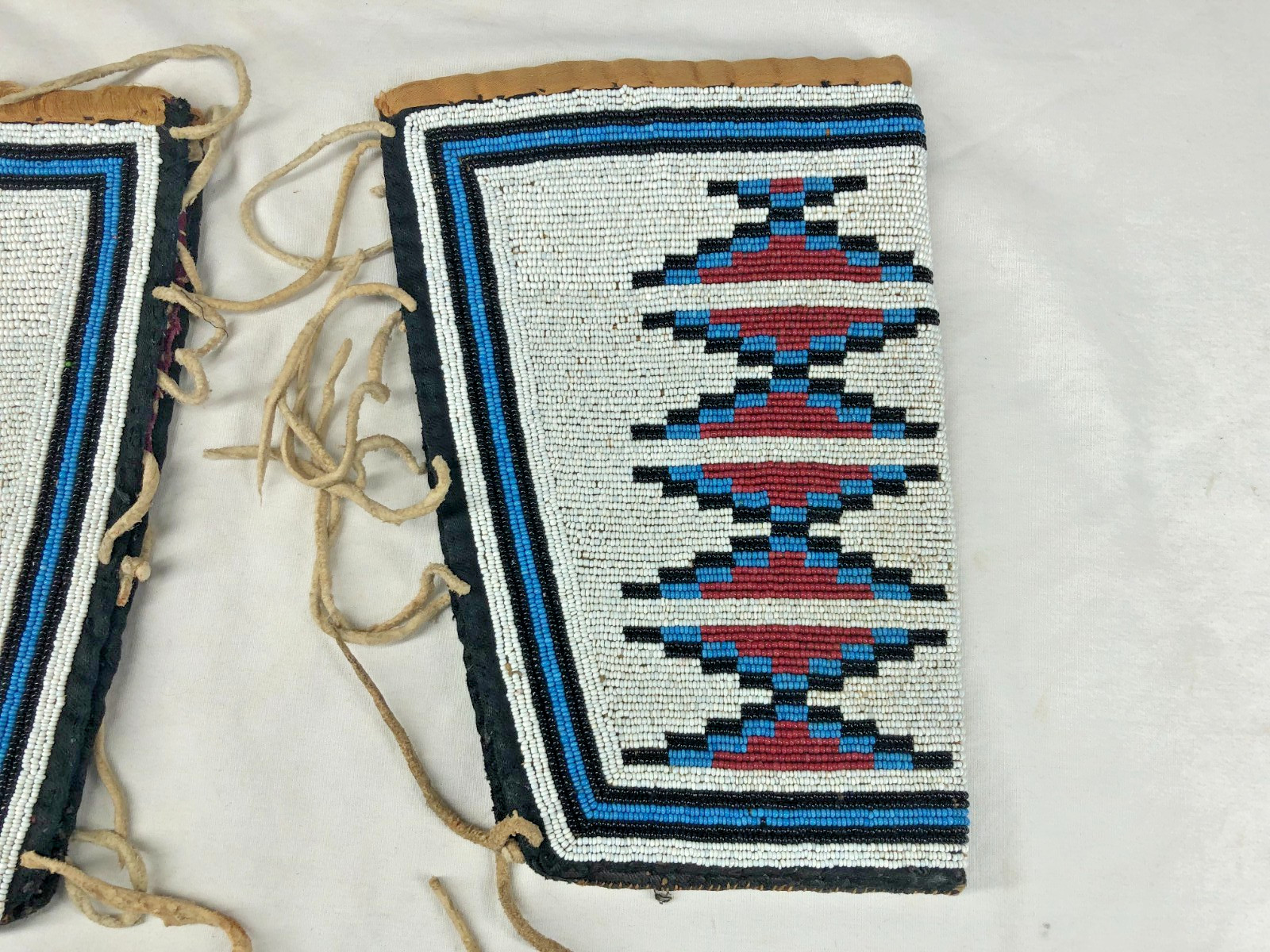 LATE 1800'S/EARLY 1900'S NATIVE AMERICAN MADE BEADED WRIST CUFFS W/ TRADE CLOTH