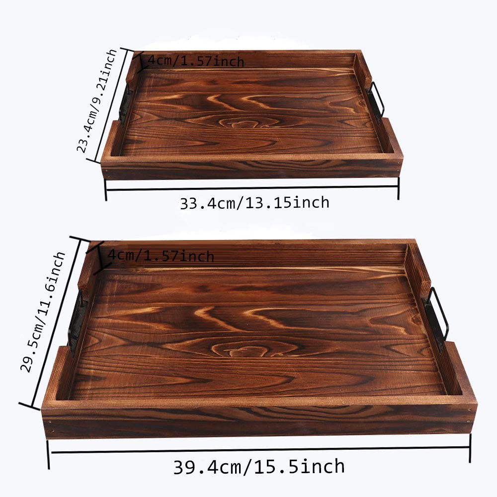 Serving Trays Selena Wood Brown Rustic Rectangular Handles Decorative Set 2 Home