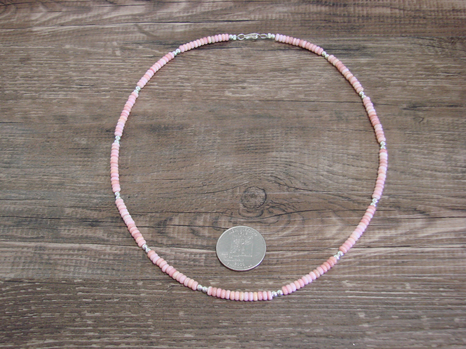Native American 18" Sterling Silver & Pink Conch Necklace by Joe