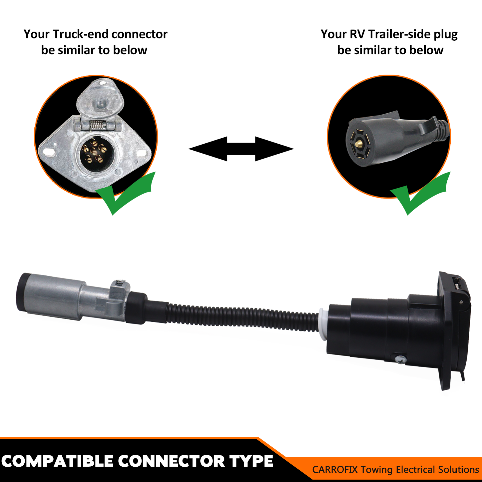 Universal Vehicle 6-Way Round to 7-Way RV Blade Trailer Wiring Adapter Connector