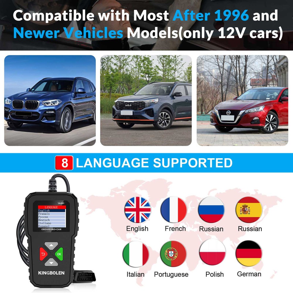 KINGBOLEN YA001 OBD2 Scanner Car Code Reader Full OBDII Diagnostic Scan Tool USA