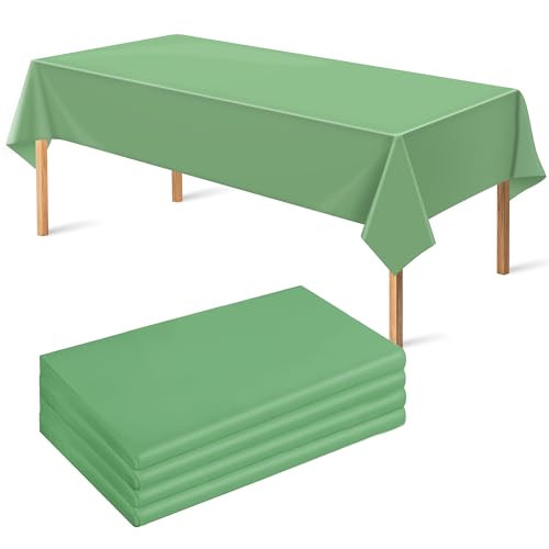 4 Pack Plastic Table Cloth Disposable - Sage Green Tablecloth for Rectangle