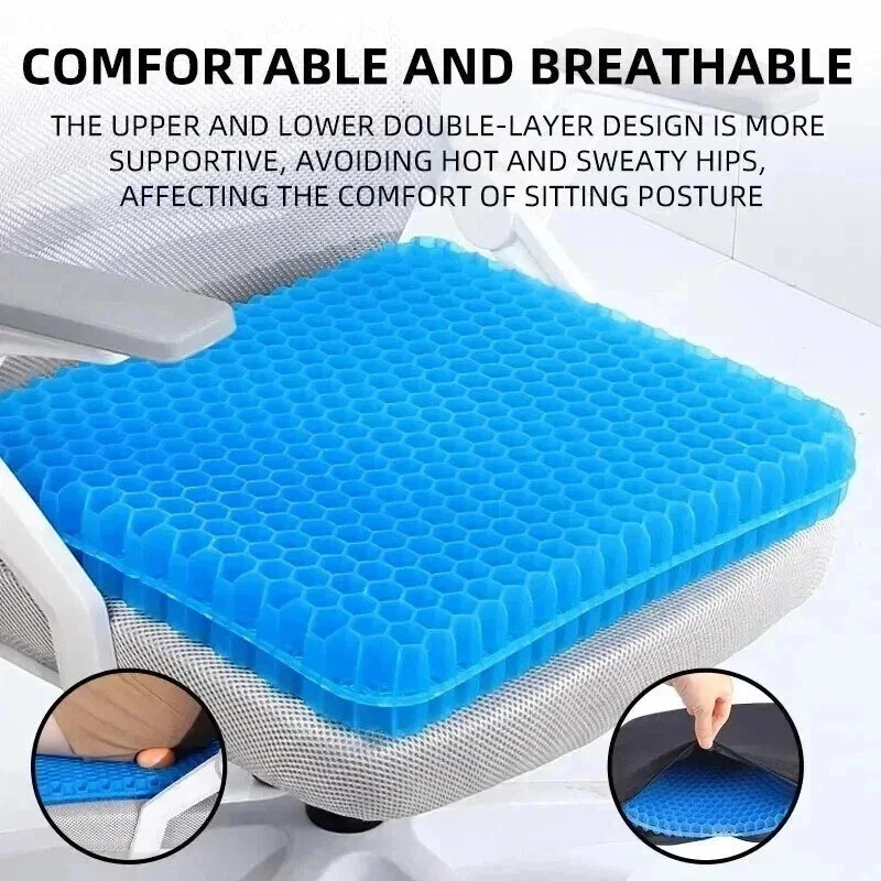 Double Thick Gel Seat Cushion with Non-Slip Cover | Breathable Comfort