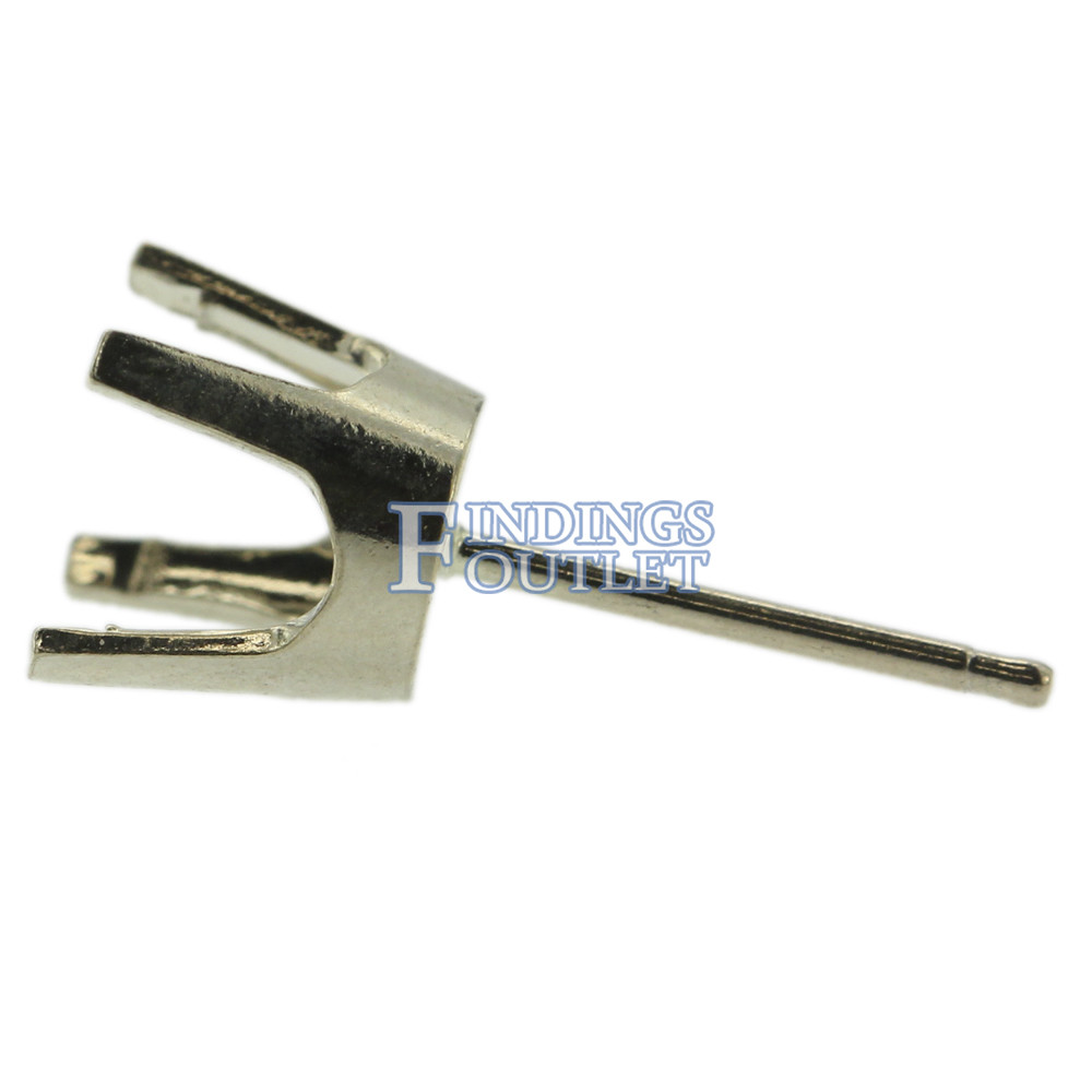 14k White Gold Round Stud Earring Mounting Setting Push Back Post 4 Prong