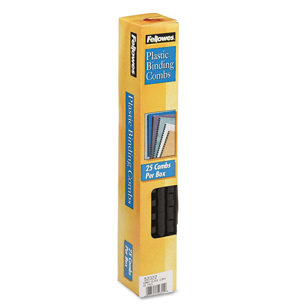 Fellowes Plastic Comb Bindings, 3/8" Diameter, 55 Sheet Capacity, Black, 25 Comb