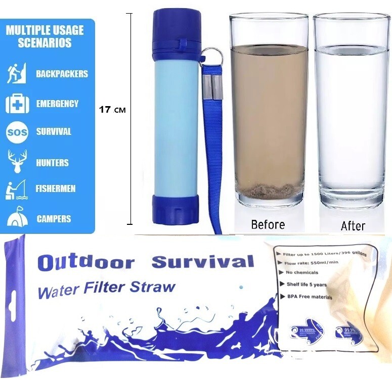 6 PC Personal Portable Water Filter Straw Filtration Purifier Outdoor Survival