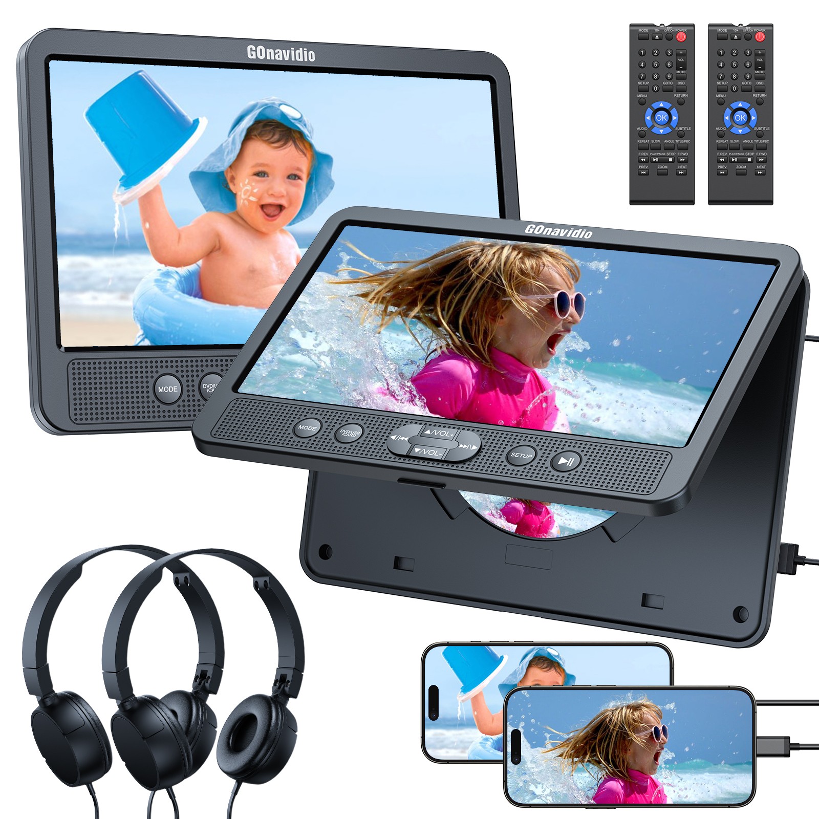 2x10.5" Dual Screen Car DVD Players HDMI USB/SD Region Free Memory with Headsets