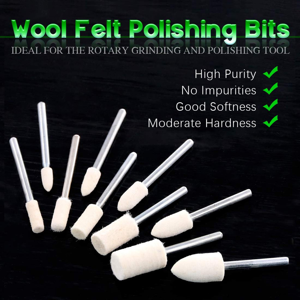 100Pcs Multifunctional Wool Felt Polishing Bits Mandrel Mounted Grinding Buffing