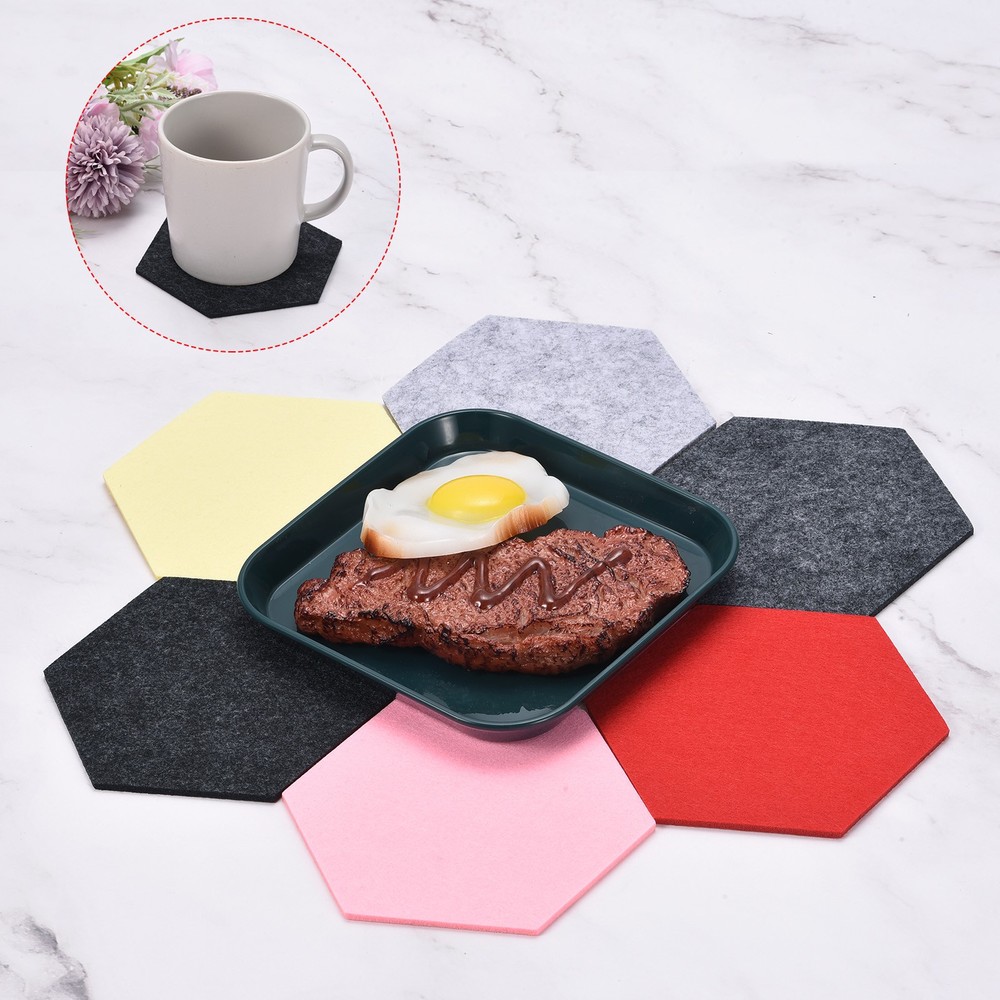 Felt coasters 9pcs hexagonal pads coasters, red
