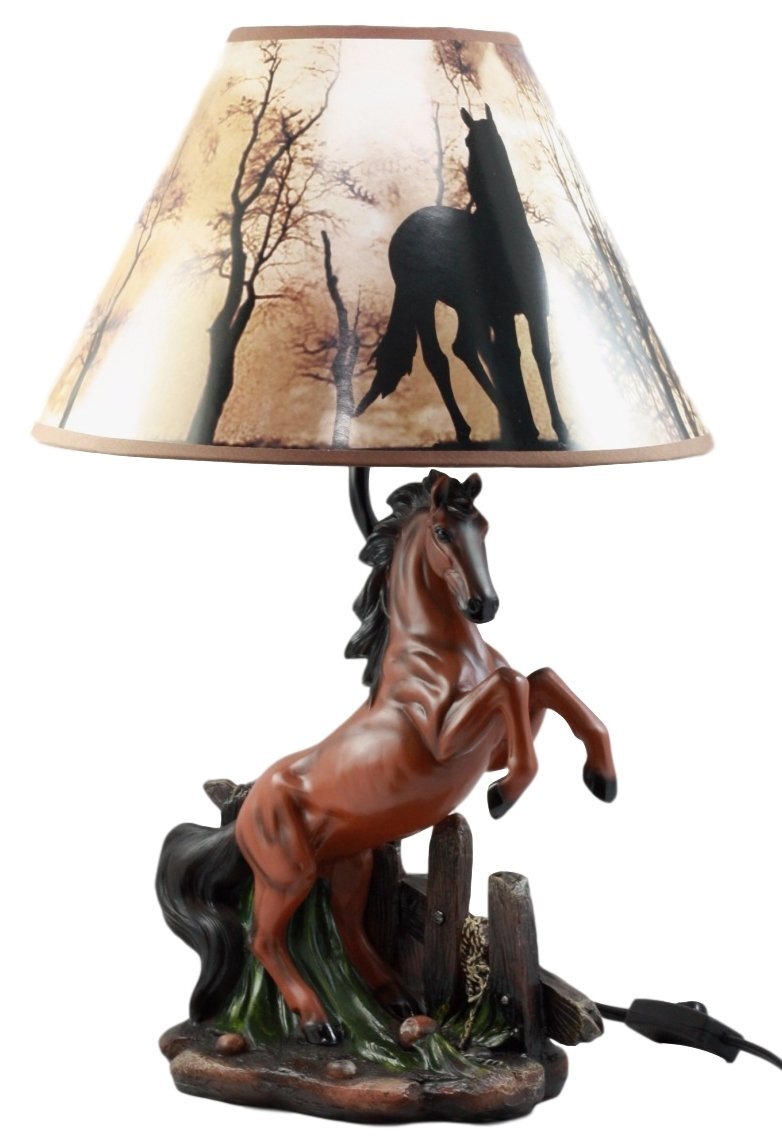 Rearing Wild Chestnut Horse Stallion Desktop Table Lamp With Shade Home Decor