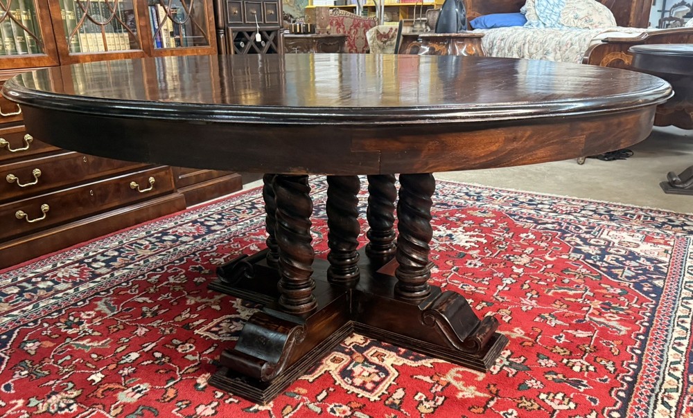 Vintage 60" Round Table Solid Hardwood Barley Twist Dining & Entry Table