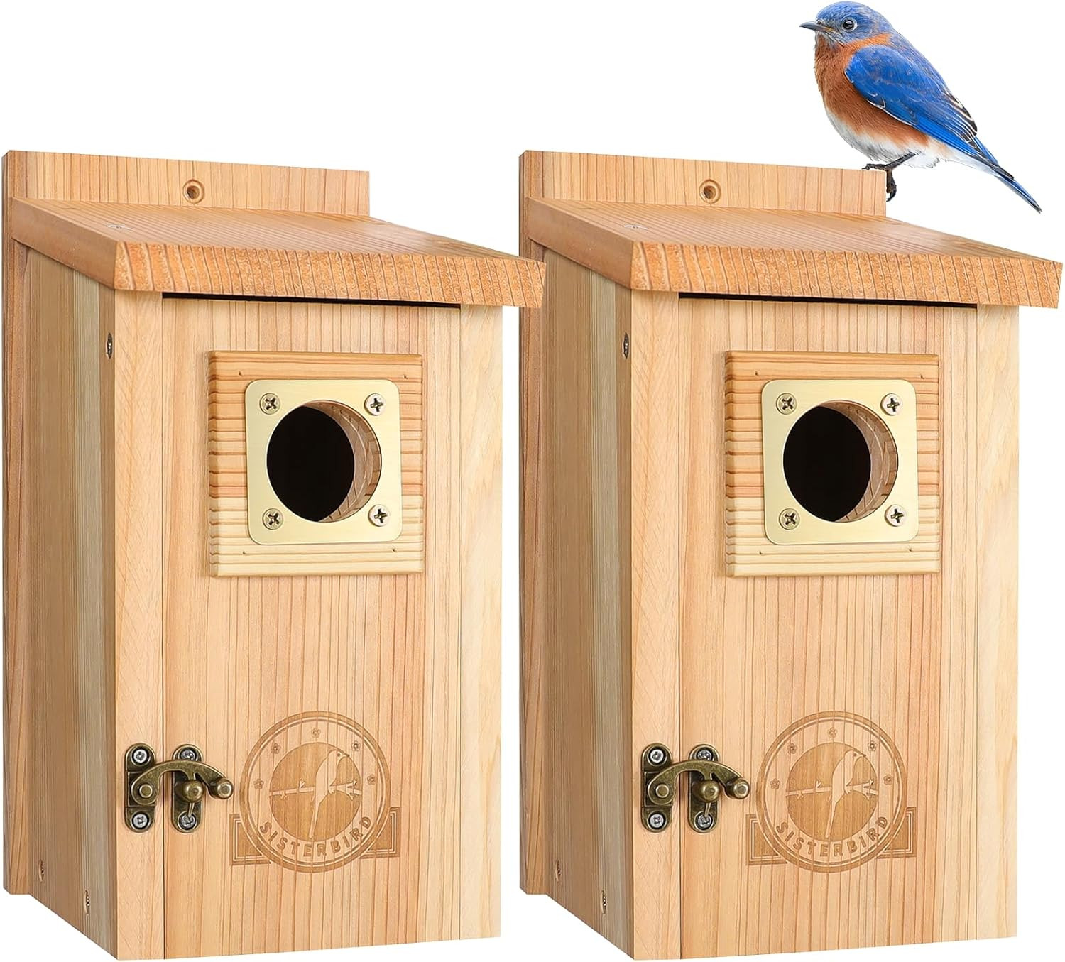 2 Pack Bird Houses for outside Clearance with Copper Guard, Cedar Bird House Out