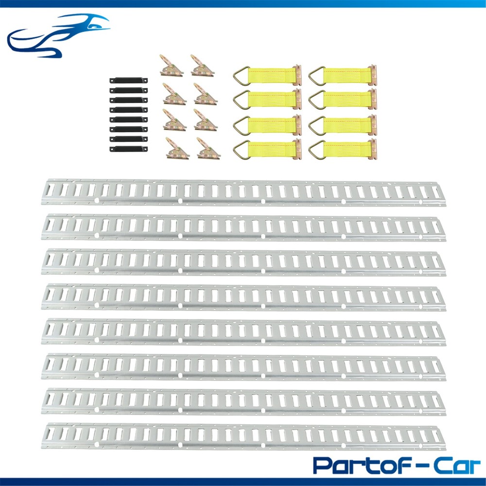 32 Piece E Track Bundle: 5' Silver Galvanized Rails, End Caps, Straps, O Rings