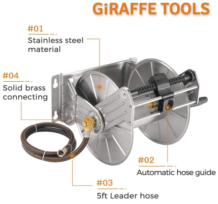 Giraffe Tools Heavy Duty Wall Mount Garden Hose Reel with Crank