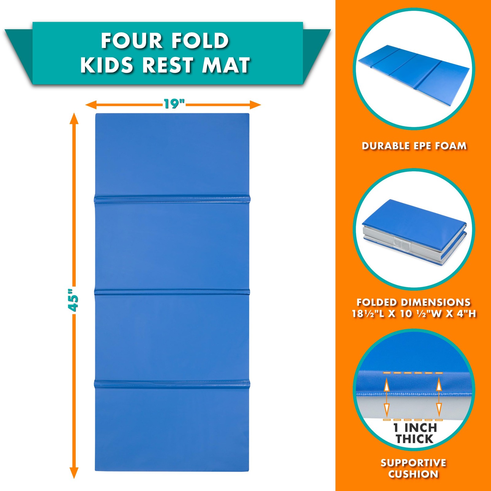 Four-Fold Rest Mat, 1-inch Thick Sleeping Mats for , Foam Foldable Cushion fo...