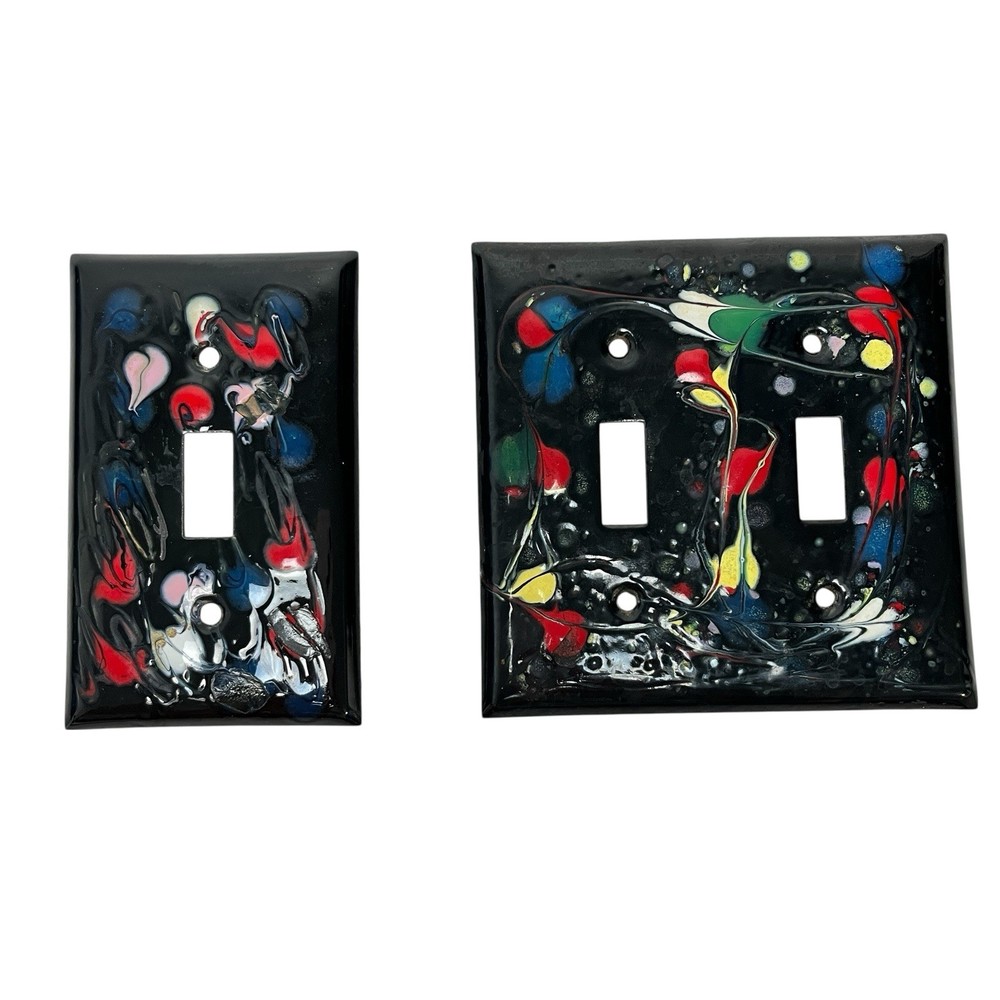 Vintage Hand Painted Copper Metal Light Switch Covers Set