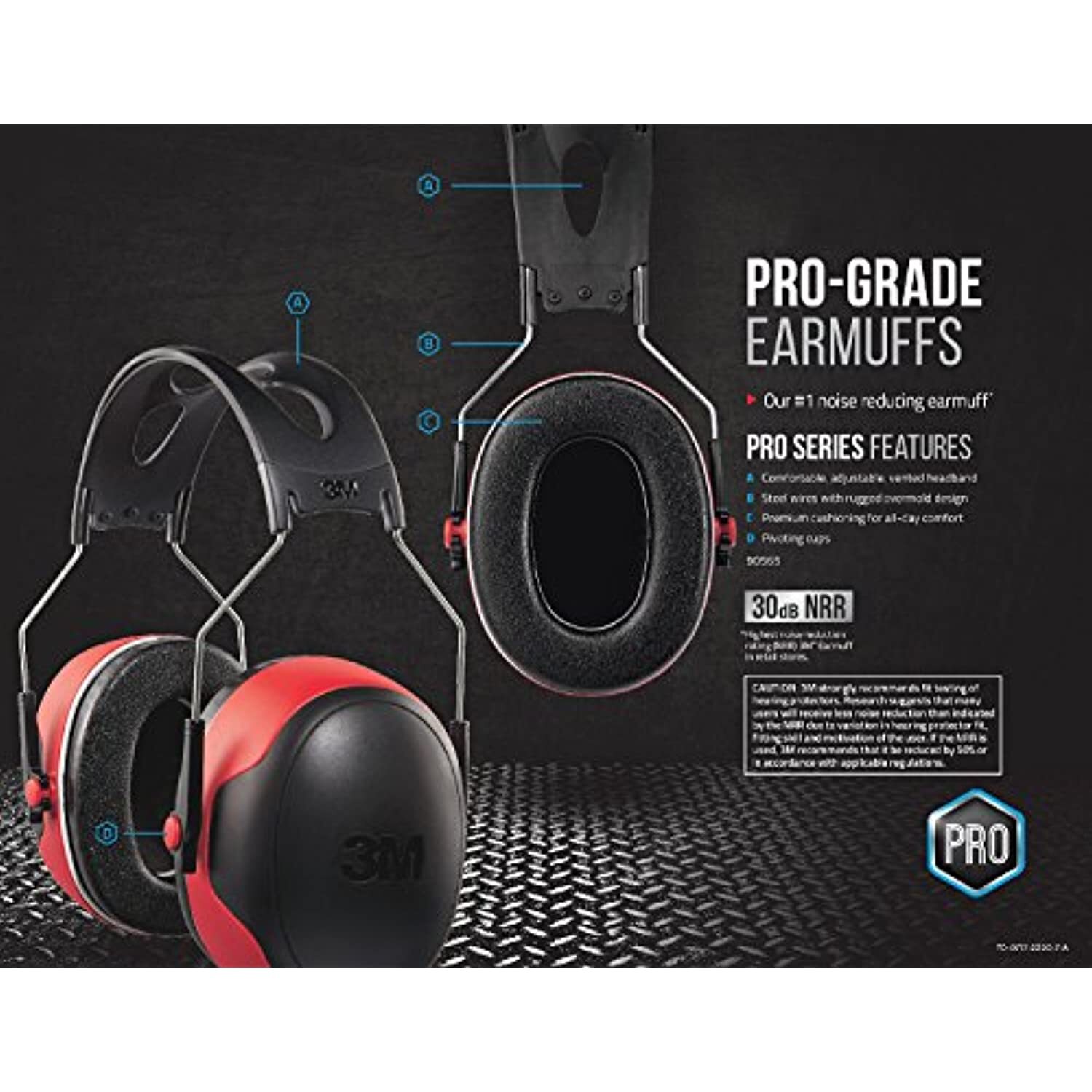 3M Pro-Grade Noise-Reducing Earmuff, NRR 30 dB, Lightweight and Adjustable