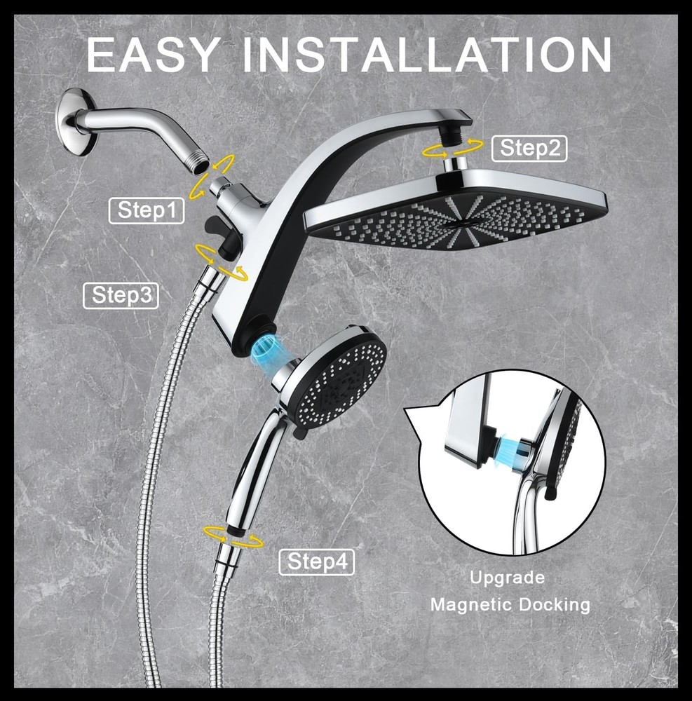 High Pressure Shower Head Set: Handheld Spray, Fixed Head