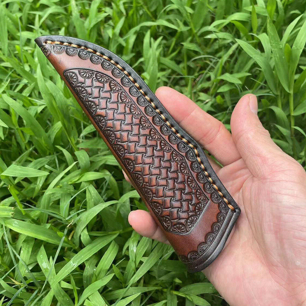 Handmade Leather Straight Knife Sheath for10cm Brown Fixed Blade Pouch Belt Loop