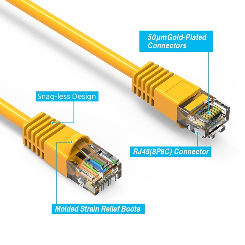 40FT CAT6 RJ45 Network LAN Ethernet UTP Patch Cable Copper Wire Snagless Yellow