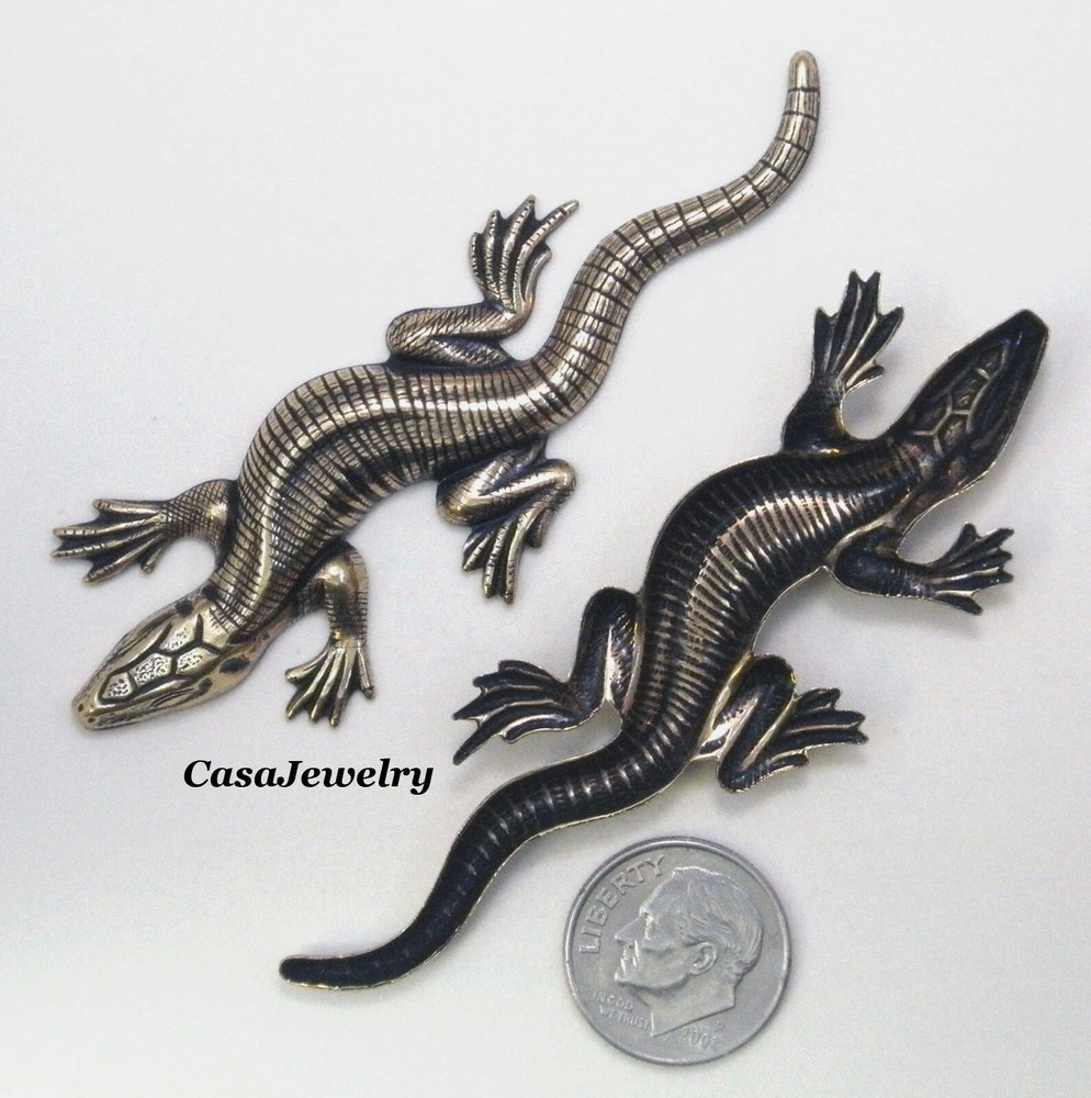#4183 LARGE ANTIQUED GOLD LIZARD COMPONENT - 2 Pc Lot