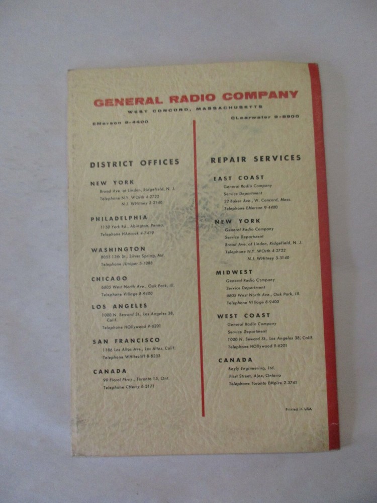 GENERAL RADIO CO. TYPE 1215-B UNIT OSCILLATOR OPERATING INSTRUCTIONS MANUAL