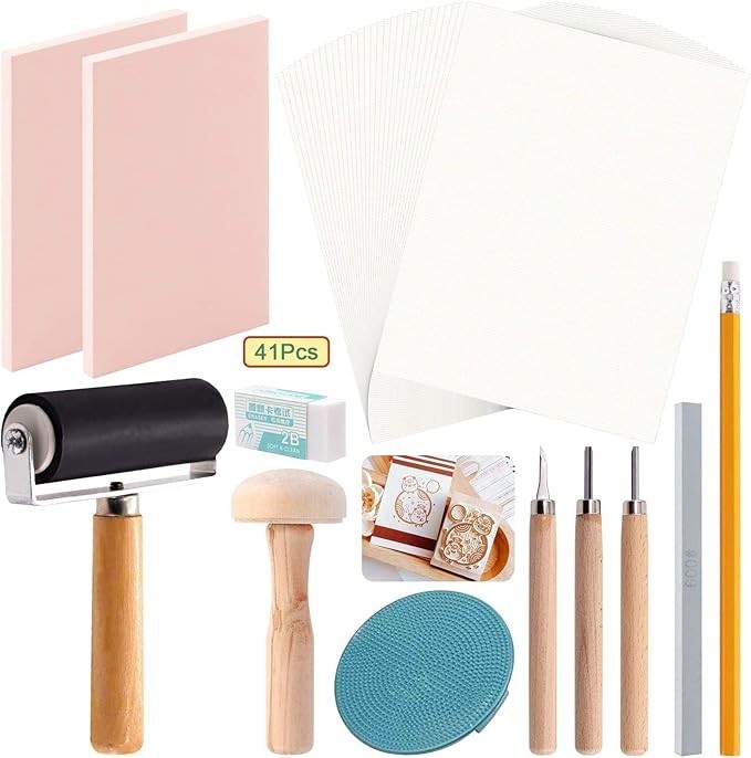 41 Pieces Rubber Stamp Making Kit 2 Carving Blocks 3 Tools Printmaking