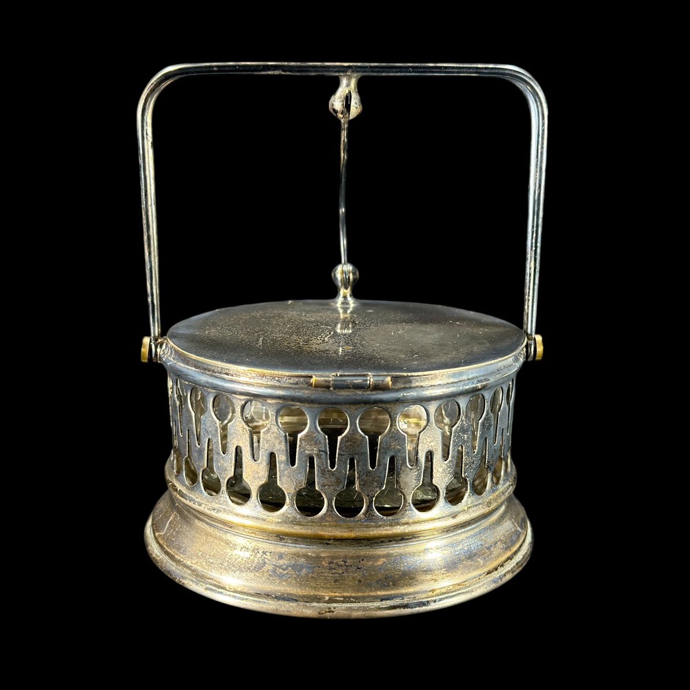 VTG Marchetti Prata 90 Brazil Silver Plated Hinged Lid Server Glass Bowl Lion