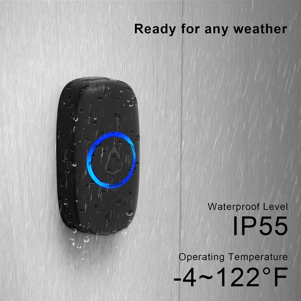 SECRUI Wireless Doorbell, Easy installation, 1 receiver 1 button, Black