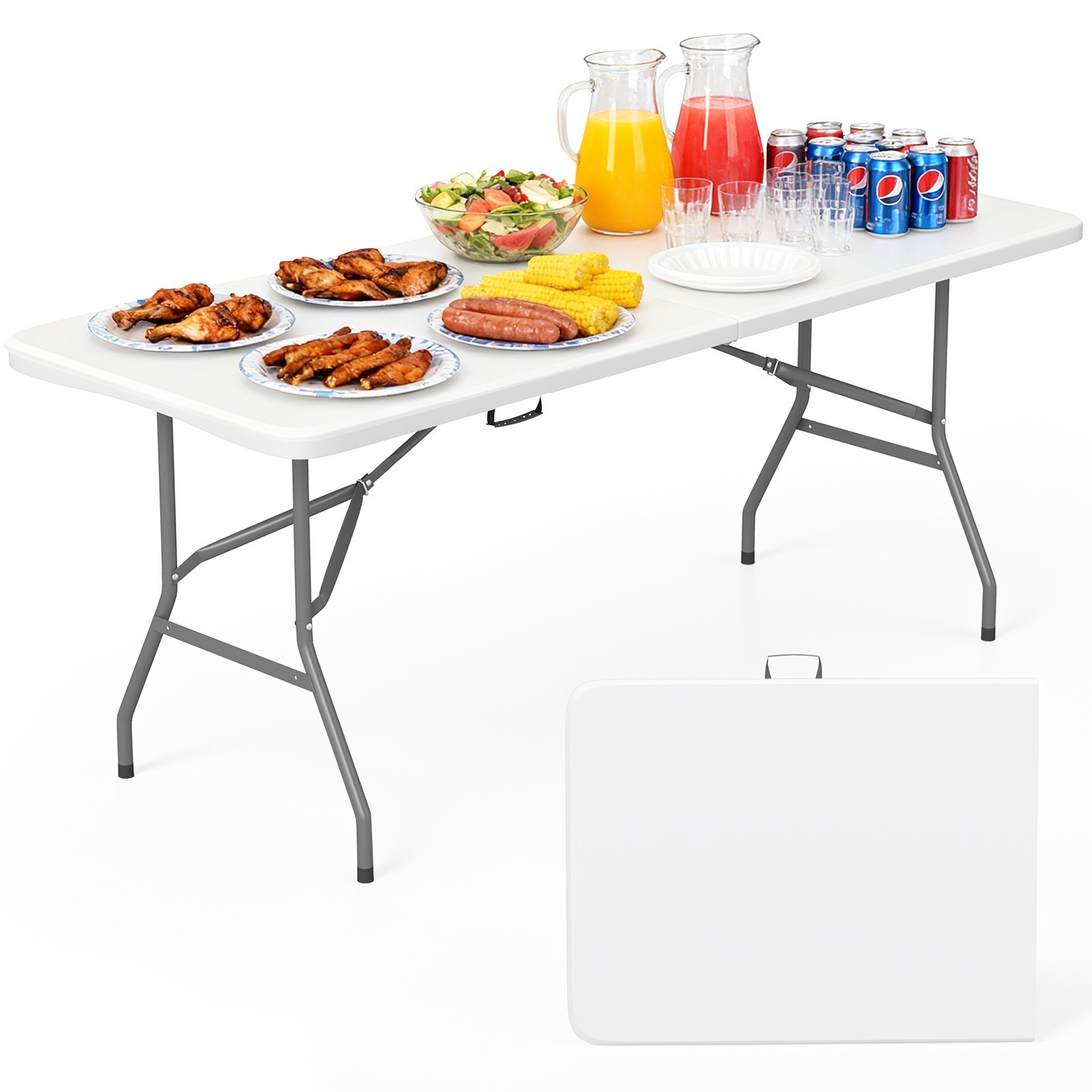 6 FT Picnic Table, Portable Plastic Folding Table with Carrying Handle Perfect