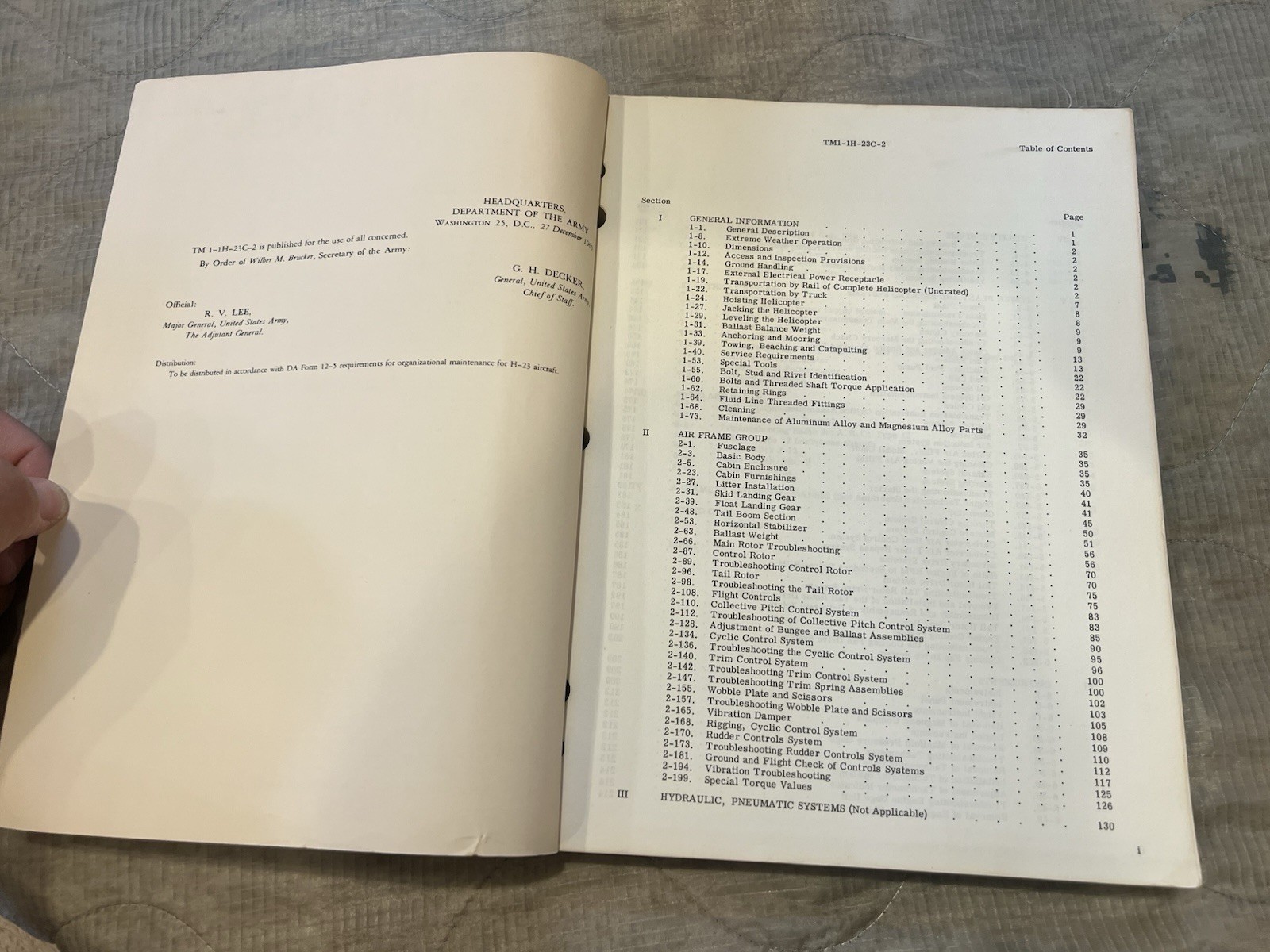 Hiller H-23C Raven Helicopter Maintenance Instruction Manual - Jan 1961