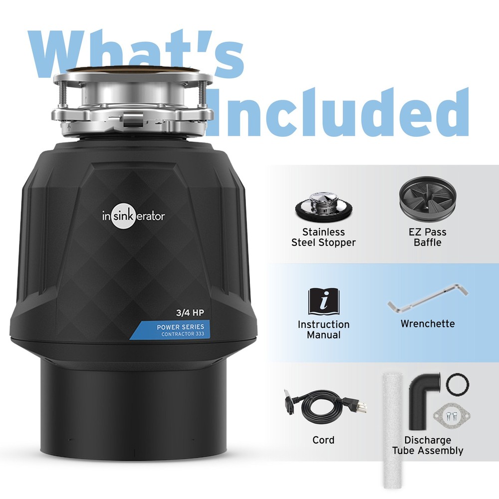 InSinkErator Contractor 333 Contractor Series 3/4 HP Garbage - Without Power