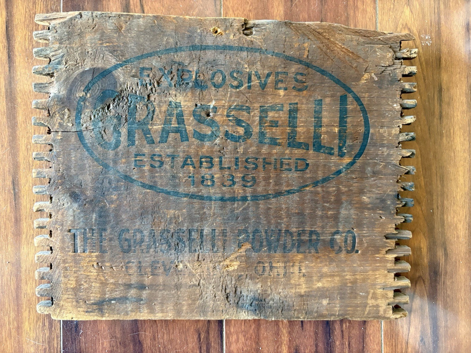 RARE Early Grasselli Explosives Box End. The Grasselli Powder Co.Cleveland Ohio