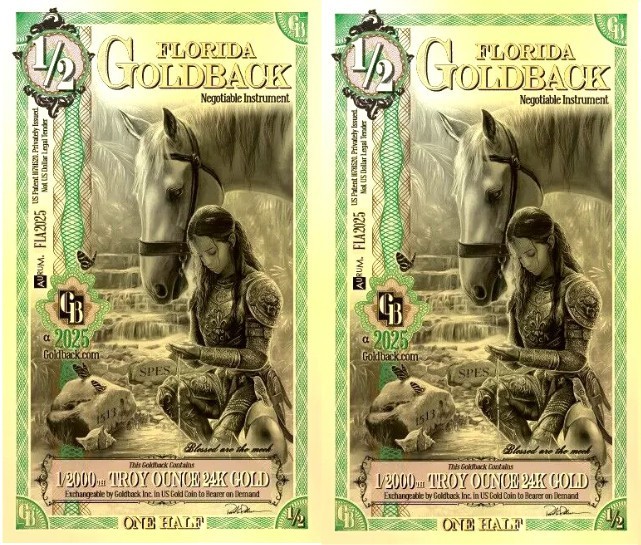 GOLD - [Lot of 2 ALPHA Series] Florida 1/2 Goldback 24K Gold Notes