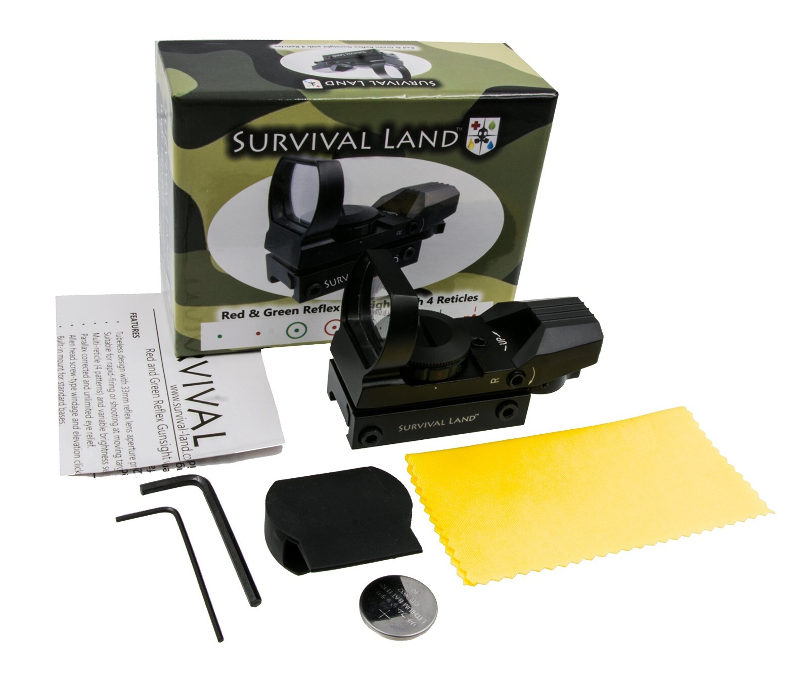 Survival Land Reflex Sight with 4 Selectable Red or Green Patterns