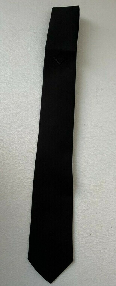 Master Grade Black Masonic Tie, Square - Black Embroidery Compass